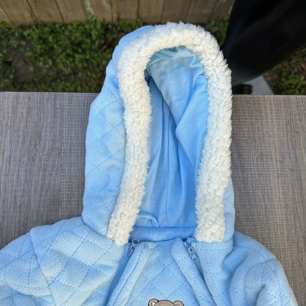 Vintage Wippette Snow Suit‎ Hooded Footie Fleece Lined Baby 6-9 Months Blue Bear